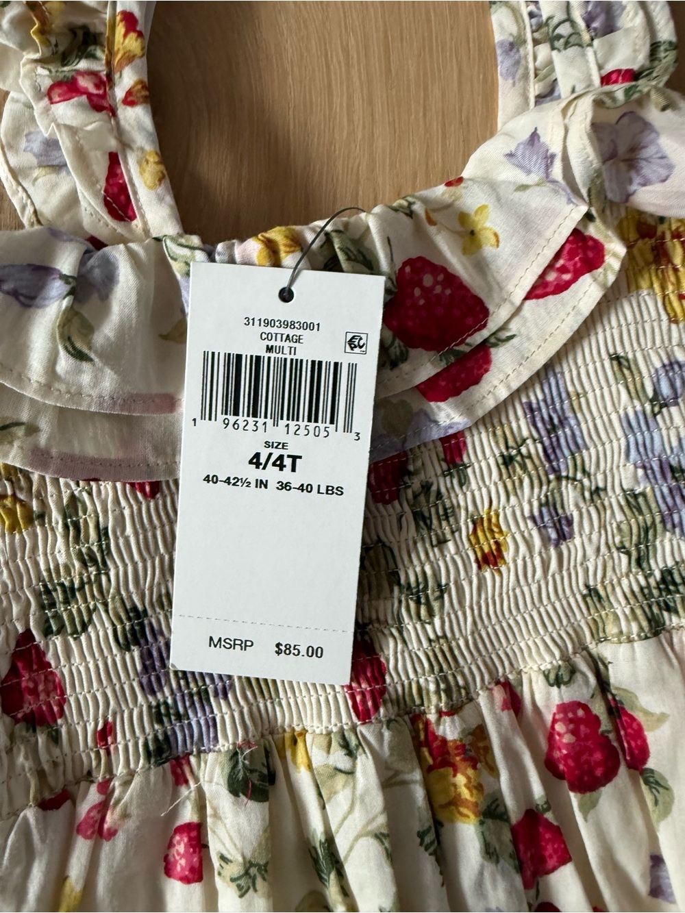 Ralph Lauren Cream Floral & Strawberry Print Girls' One-Piece - Picture 5 of 13